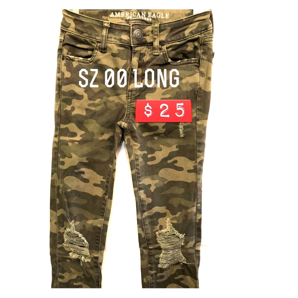 American Eagle Camo Green Jeans  - Sz 00 Long